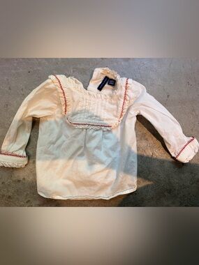 Janie and Jack Cream Blouse with Red Trim